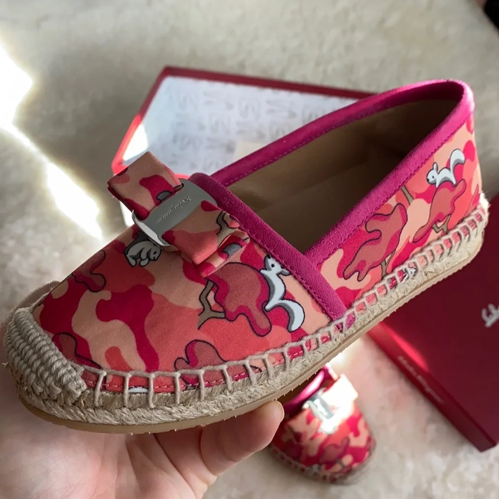 Salvatore Ferragamo Kids Pink Camouflage Espadrille Flats